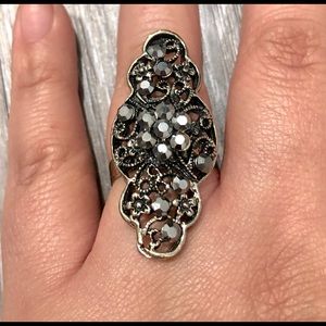 Black/Silver Ring with Black Gemstones